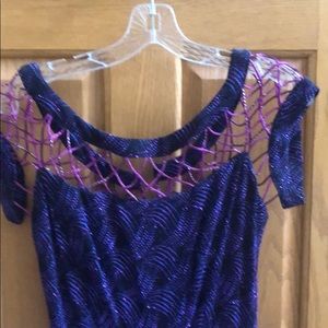 Purple, blue, and black evening dress